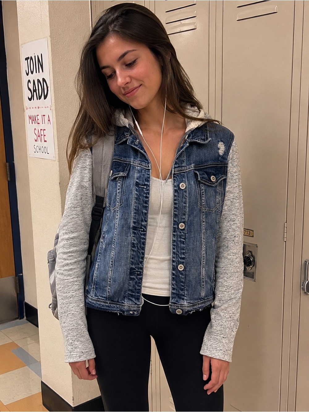 Hollister Grey Hooded Denim Distressed Denim Trucker Jean Jacket Y2K Grunge